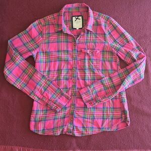 Gilly Hicks Pink Plaid Button Down Long Sleeve Shirt S‎